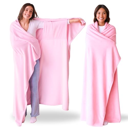 Super Blanky Wearable Blankets for Women, Adult Wearable Blanket Men, Christmas Gifts for Women, Comfy Girlfriend Birthday Gifts for Her, Wife Birthday Gift Ideas, Blanket With Sleeves - Baby Pink - Image 1