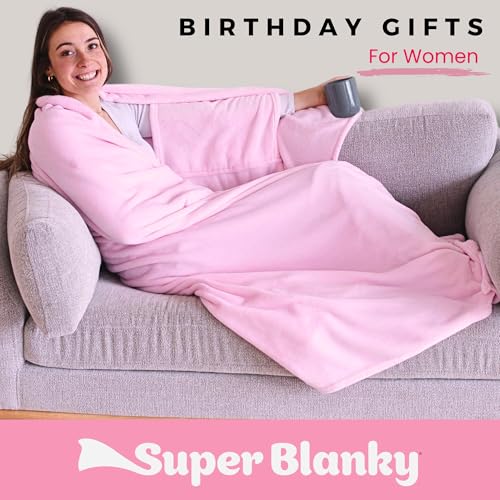 Super Blanky Wearable Blankets for Women, Adult Wearable Blanket Men, Christmas Gifts for Women, Comfy Girlfriend Birthday Gifts for Her, Wife Birthday Gift Ideas, Blanket With Sleeves - Baby Pink - Image 2