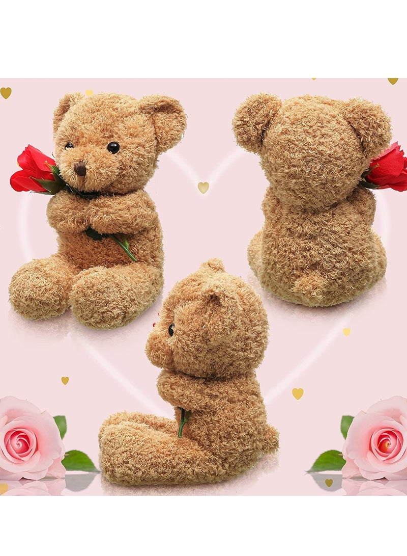 SYOSI Plush Stuffed Animal Bear with Rose Funny C ute Stuffed Animal Plush Valen tine's Day Gifts for Kids Toddler g ir lf rie n d Mother's Day, 11.8 Inches Brown - Image 5