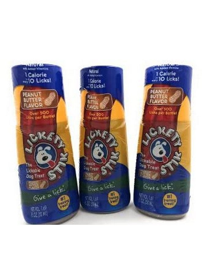 مجموعة من ثلاث مكافآت سائلة للكلاب منخفضة السعرات الحرارية من Lickety Stik - زبدة الفول السوداني