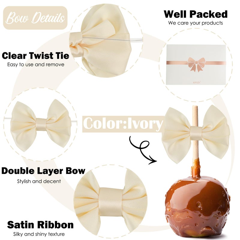 AIMUDI Ivory Satin Ribbon Bows with Twist Ties for Treat Bags 3.5" Ivory Bows for Crafts Small Bows for Gift Wrapping Premade Bows for Cake Pop Candy Apples Gift Bags Wedding Baby Shower -24 Counts - Image 3