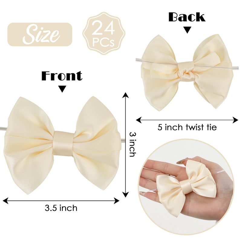 AIMUDI Ivory Satin Ribbon Bows with Twist Ties for Treat Bags 3.5" Ivory Bows for Crafts Small Bows for Gift Wrapping Premade Bows for Cake Pop Candy Apples Gift Bags Wedding Baby Shower -24 Counts - Image 2