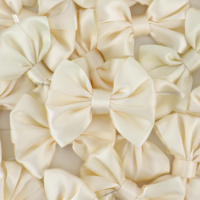 AIMUDI Ivory Satin Ribbon Bows with Twist Ties for Treat Bags 3.5" Ivory Bows for Crafts Small Bows for Gift Wrapping Premade Bows for Cake Pop Candy Apples Gift Bags Wedding Baby Shower -24 Counts - Image 4