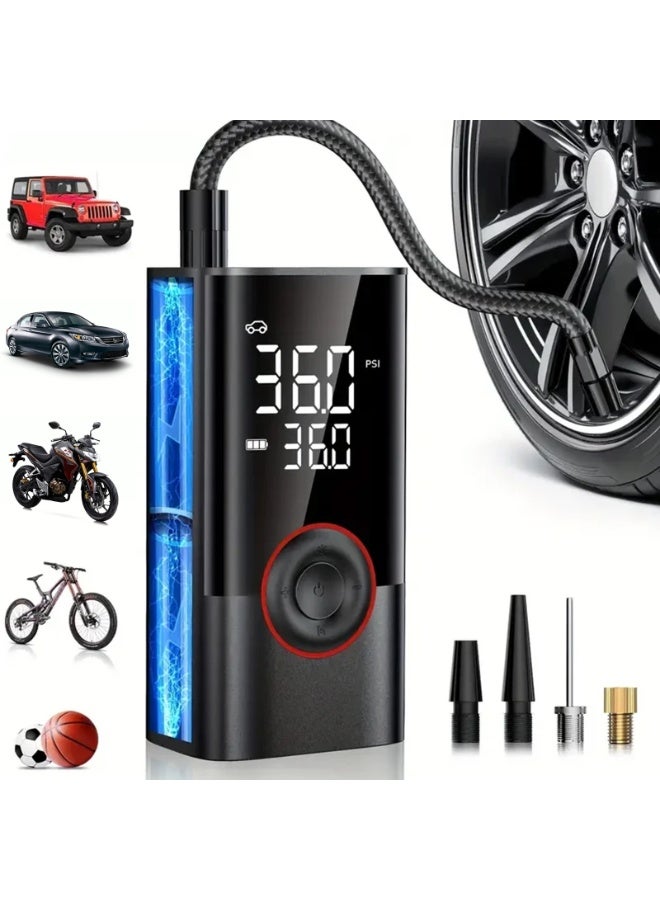 Generic Cordless Tire Inflator Portable Air Compressor, 150PSI Dual Power, Air Pump for Car Tires, Bike, Motorcycle, Bicycle, Electric Pump with LED Light & Digital Pressure Gauge  - Image 1
