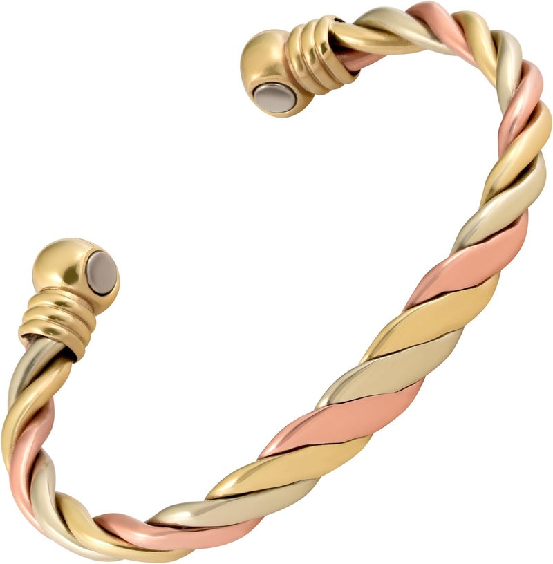MAGNETJEWELRYSTORE سوار نحاسي مغناطيسي ثلاثي، للرجال والنساء، مغناطيسات عالية القوة، سوار قابل للتعديل - Image 1