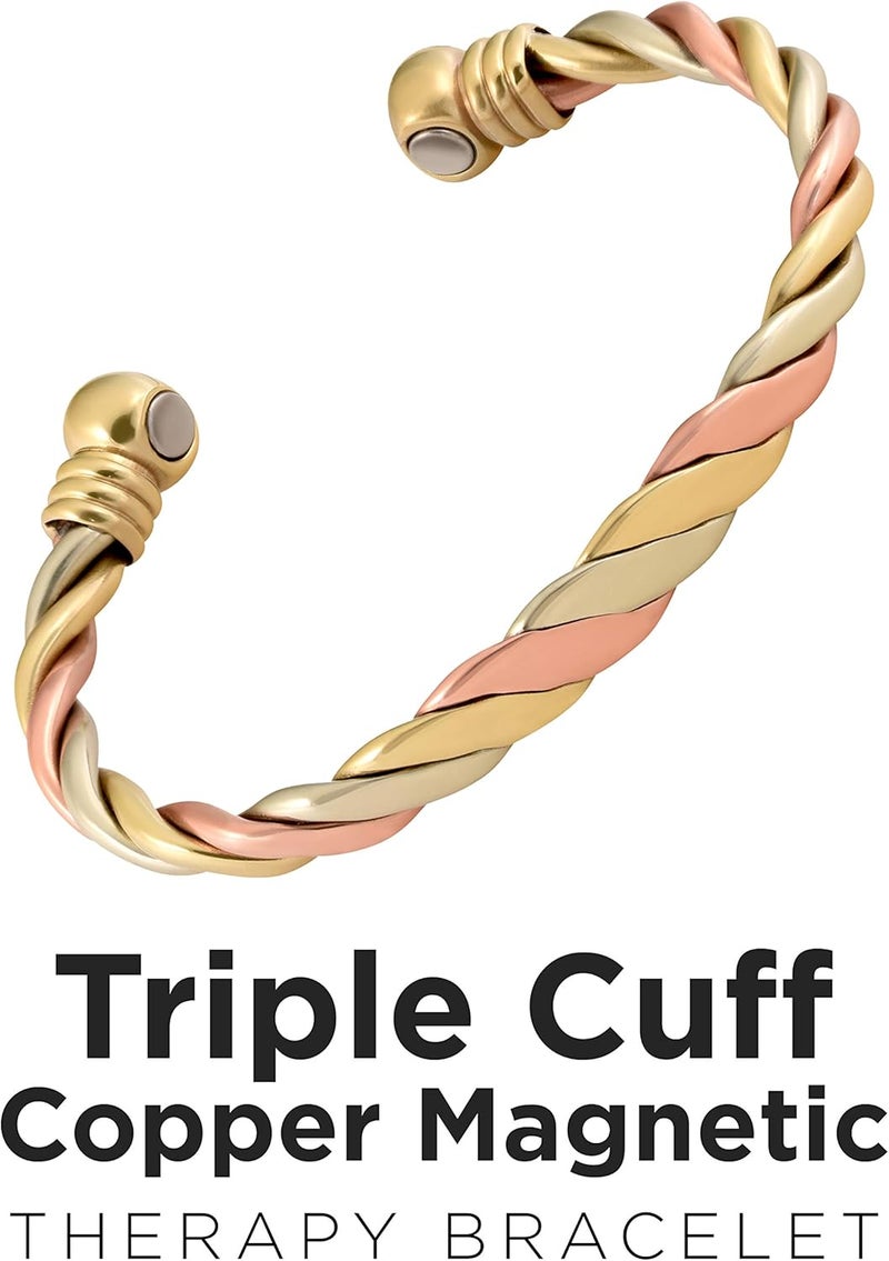 MAGNETJEWELRYSTORE سوار نحاسي مغناطيسي ثلاثي، للرجال والنساء، مغناطيسات عالية القوة، سوار قابل للتعديل - Image 3