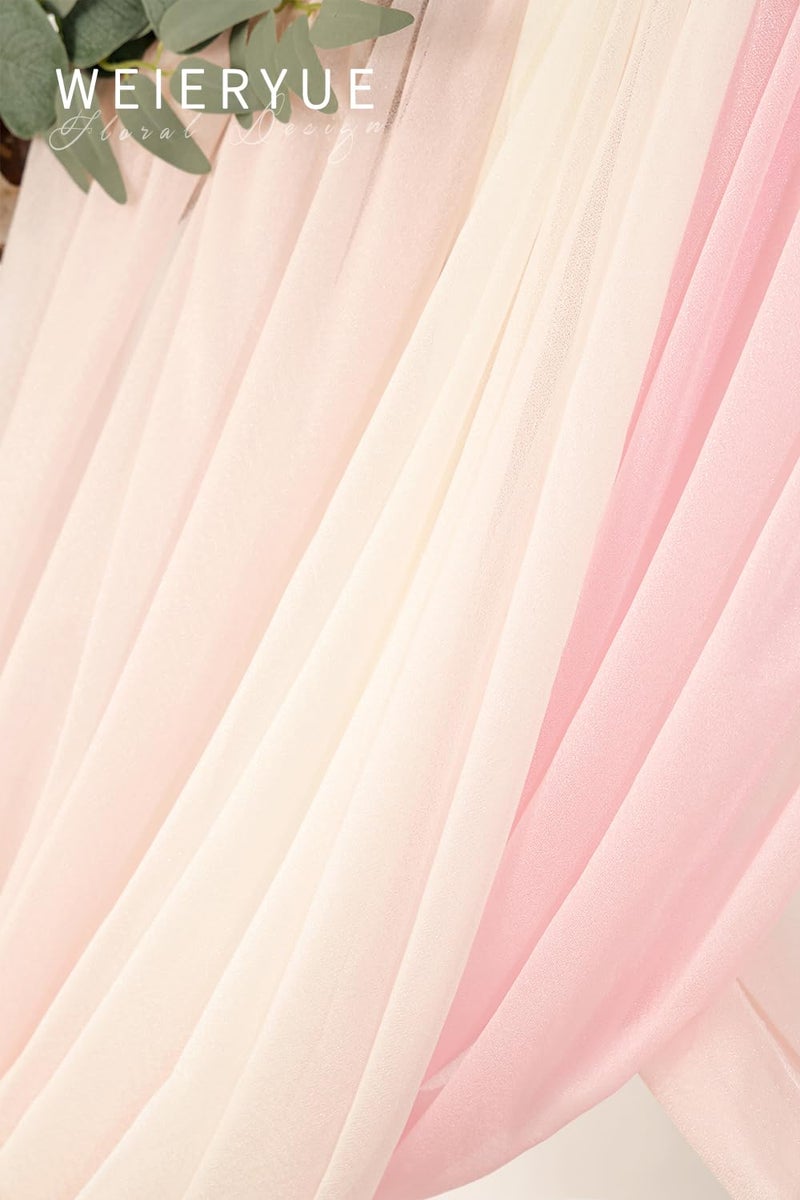 WEIERYUE Deluxe Pink Artificial Wedding Arch Flowers with Drapes Kit-Pack of 5, 2pcs Flower Arrangements 3pcs Hanging Sheer Drapes Blue Ceremony Arbor Reception Backdrop Rose Floral Decorations. - Image 5