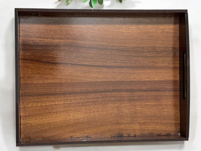 Nishomes Decorative Wooden Serving Tray with Handles, Dark Brown, Rectangle, Ideal for Breakfast, Tea, Coffee, Snacks - Multipurpose (11x9x1.5) inch Brown - Image 2