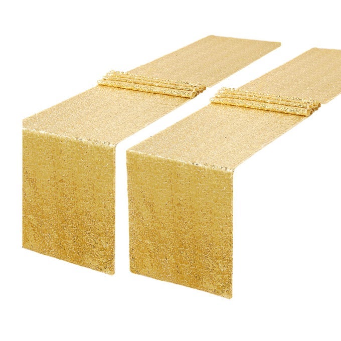 GOLD TABLE RUNNERS SEQUIN TABLE RUNNER GLITTER TABLE RUNNER FOR BIRTHDAY PARTY SUPPLIES DECORATIONS 2 PCS GOLD