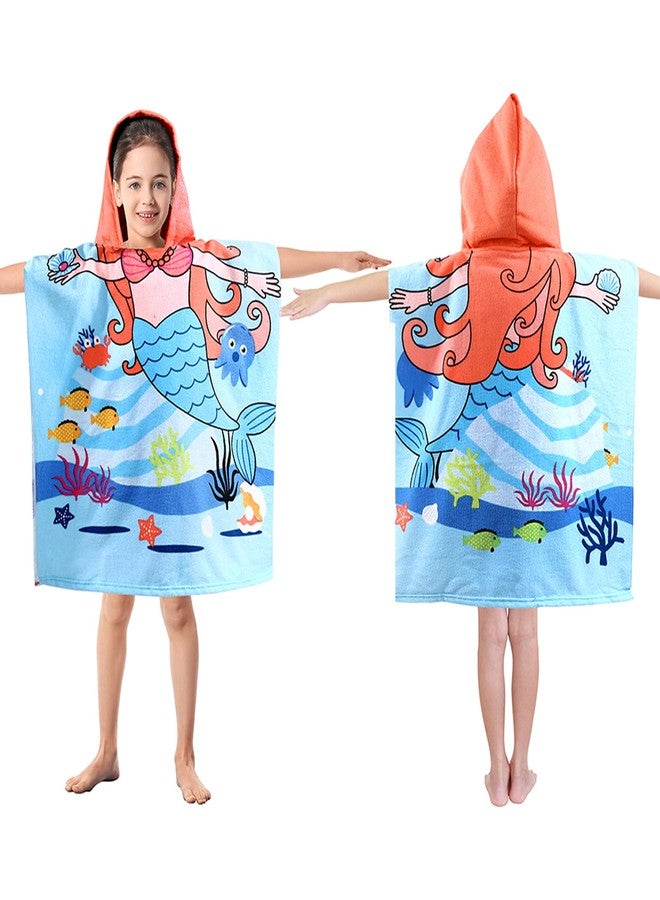 Violet Mist Kids Hooded Beach Towel Hooded Bath Towel Wrap Girls Boys Cute Mermaid Poncho Pool Towels with Hood 24 * 47 in Soft Microfiber Swim Cover-ups Kids Ages 3-10 Thick Absorbent Bathrobe - Image 1