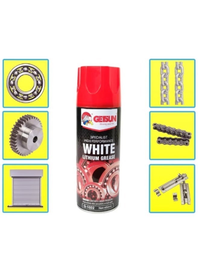 GETSUN Professional White Lithium Grease Spray 450ML – Heavy Duty Lubricant for Hinges, Bearings, Gears and Metal Parts - Image 4
