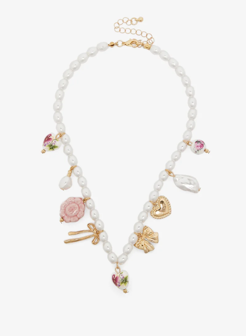 Ginger Pearl Multi Charm Necklace