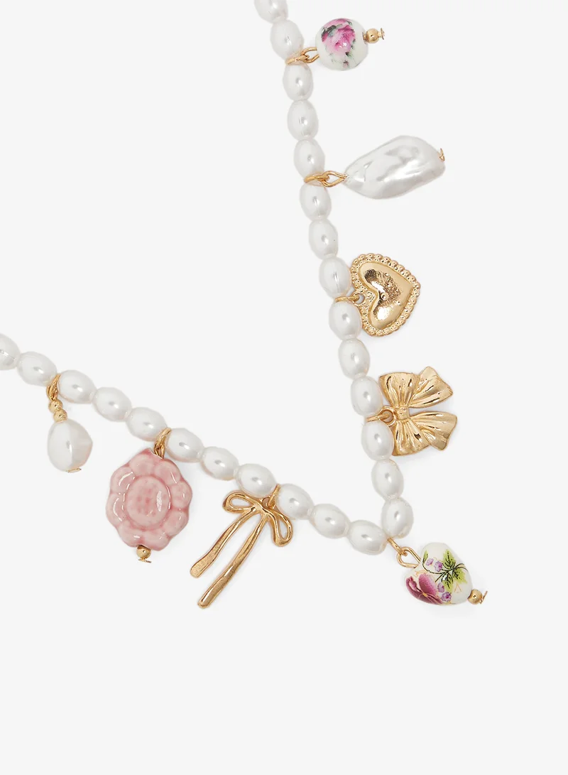 Ginger Pearl Multi Charm Necklace
