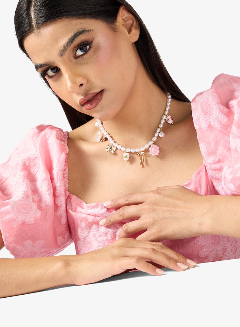 Ginger Pearl Multi Charm Necklace - Image 4