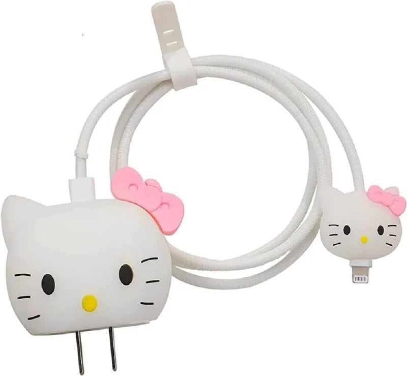 CERLINK Cable Protector for Apple iPhone Charger 20W/18W Type C, 3D Cute Cartoon Case Adaptor Cover Full Cable Connection Protectors Protective Protection Wire Sleeves Guard (Cute Cat) - Image 1
