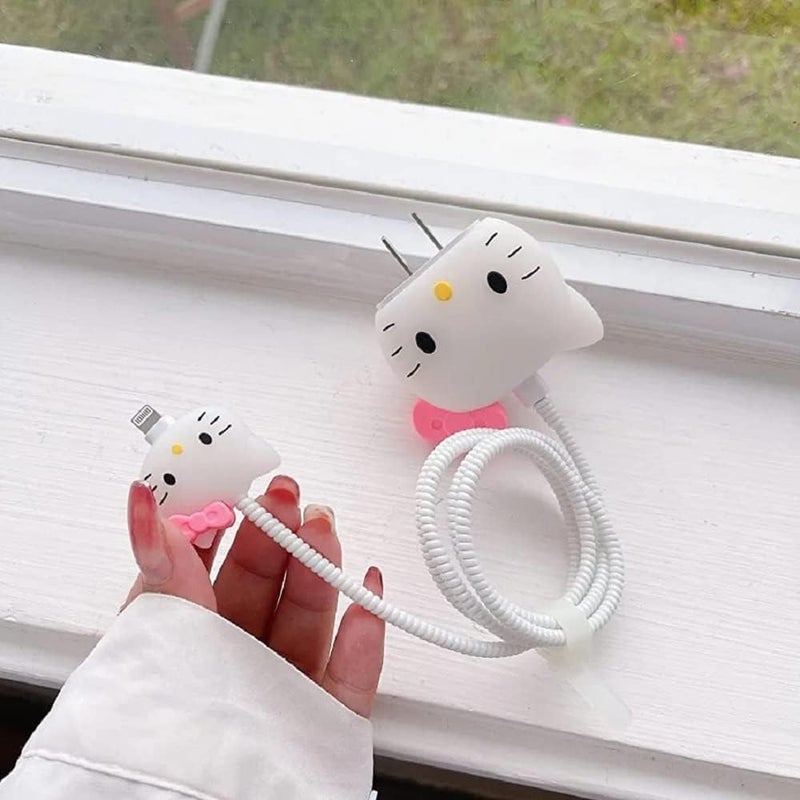 CERLINK Cable Protector for Apple iPhone Charger 20W/18W Type C, 3D Cute Cartoon Case Adaptor Cover Full Cable Connection Protectors Protective Protection Wire Sleeves Guard (Cute Cat) - Image 4