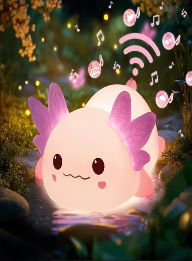 Mewaii مصباح ليلي للأطفال على شكل سمندل أكسولوتل من هوجواي، 4 أصوات ضوضاء بيضاء مهدئة، مصباح سمندل أكسولوتل سيليكون قابل للتعتيم، مصباح ليلي متطور قابل لإعادة الشحن، هدايا للأطفال وديكور لغرف البنات - Image 1
