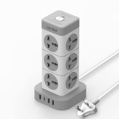One Beat Tower Extension Boards with USB Port with Universal Sockets and Charging Ports with Indicatori Plug Socket (12 Socket + 3 USB + 1 Type C), 250 Volts, White - Image 1