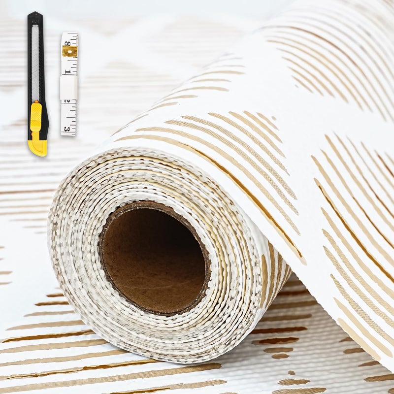 GTJ Drawer and Shelf Liner for Kitchen Cabinet,Non-Adhesive Cabinet Liner 12in x 20FT,Waterproof Shelf Paper Non-Slip Mats Cupboard Liners Contact Protect Dresser/Shelves/Table-Brown Stripes - Image 1