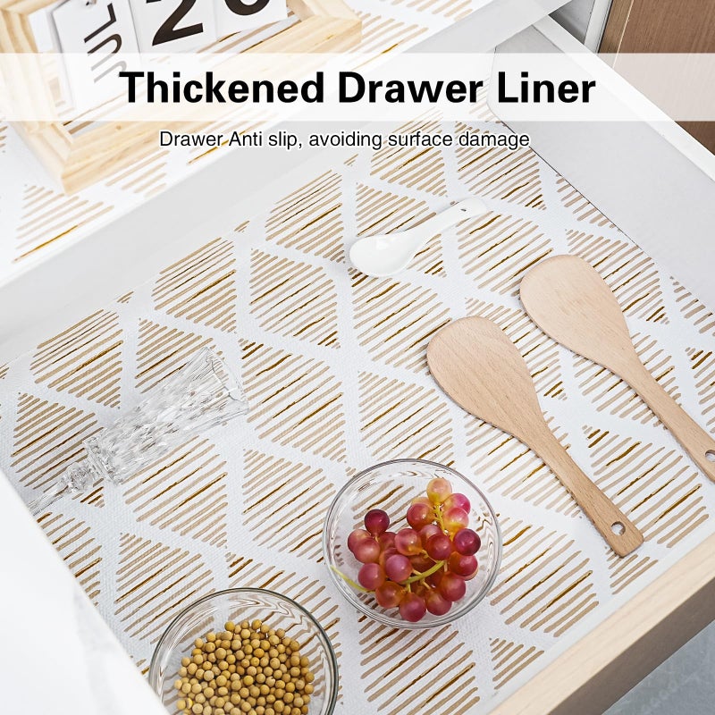 GTJ Drawer and Shelf Liner for Kitchen Cabinet,Non-Adhesive Cabinet Liner 12in x 20FT,Waterproof Shelf Paper Non-Slip Mats Cupboard Liners Contact Protect Dresser/Shelves/Table-Brown Stripes - Image 3