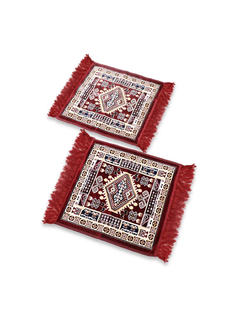 NFI essentials NFI essentials Pack of 2 Velvet Aasan, Soft Pooja Aasan Mat Multipurpose Velvet Rug Mat Puja Mat Prayer Mat Baithak Assan Festive Occasions Mat, 51x51cm  - Image 1