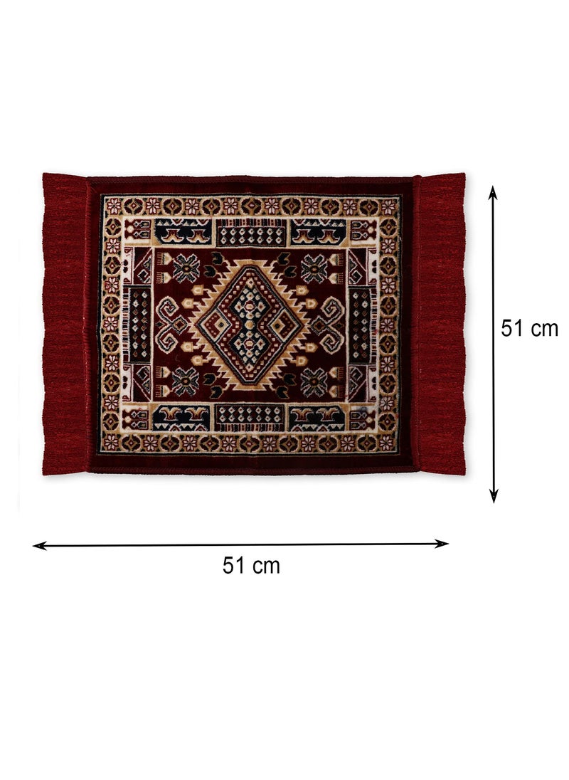 NFI essentials NFI essentials Pack of 2 Velvet Aasan, Soft Pooja Aasan Mat Multipurpose Velvet Rug Mat Puja Mat Prayer Mat Baithak Assan Festive Occasions Mat, 51x51cm  - Image 2