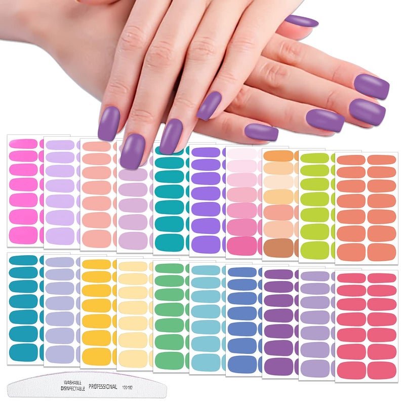 WOKOTO WOKOTO 20 Sheets 280 Pieces Solid Nail Wraps For Women Vivid Nail Polish Stickers Stick On Nails For Women Girls Nail Stickers Full Nail Wraps Nail Art Polish Strips For Gel Polish Strips Decals