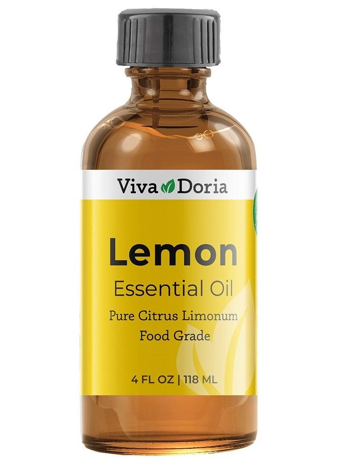Viva Doria 100% Pure Lemon Essential Oil, Undiluted, Food Grade, Southwest - USA Lemon Oil, 118 mL (4 Fl Oz)