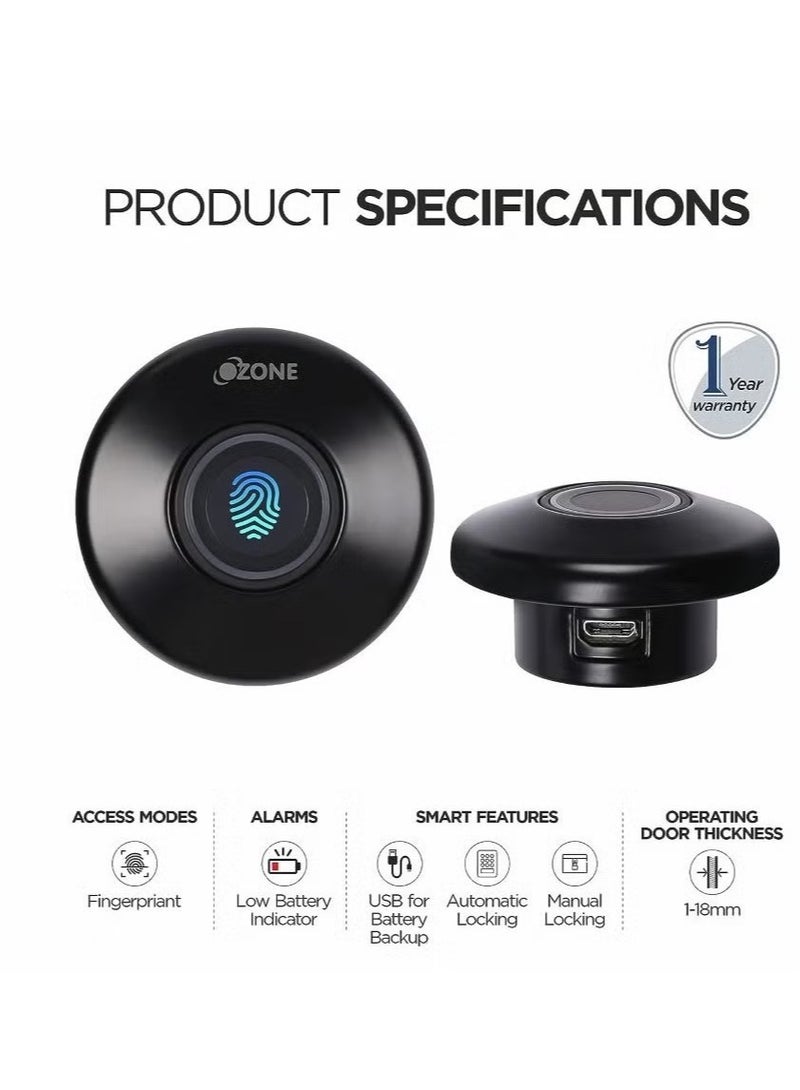 Ozone OZFL-55-F Black | Fingerprint Lock for Cabinet & Wardrobe | By Ozone India