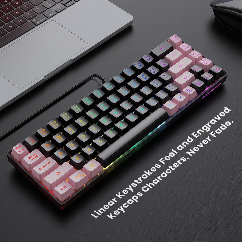 GEODMAER 65% Gaming Keyboard, LED Backlit, Ultra-Compact Anti-Ghosting No-Conflict 68 Keys Membrane Gaming Wired Keyboard for PC Laptop Windows Gamer(Black-Pink) - Image 2