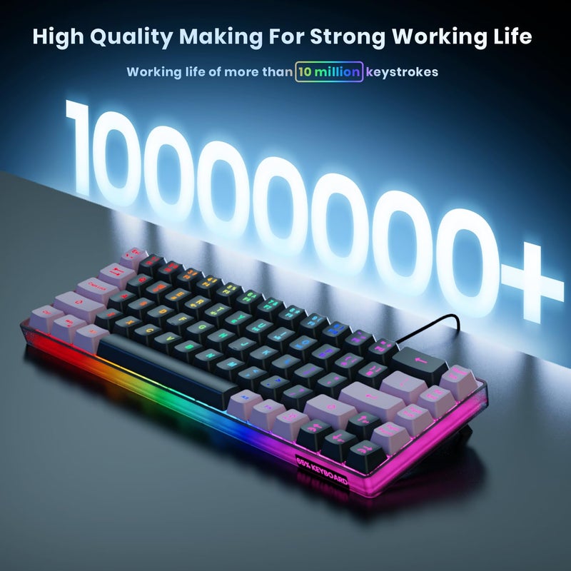 GEODMAER 65% Gaming Keyboard, LED Backlit, Ultra-Compact Anti-Ghosting No-Conflict 68 Keys Membrane Gaming Wired Keyboard for PC Laptop Windows Gamer(Black-Pink) - Image 3