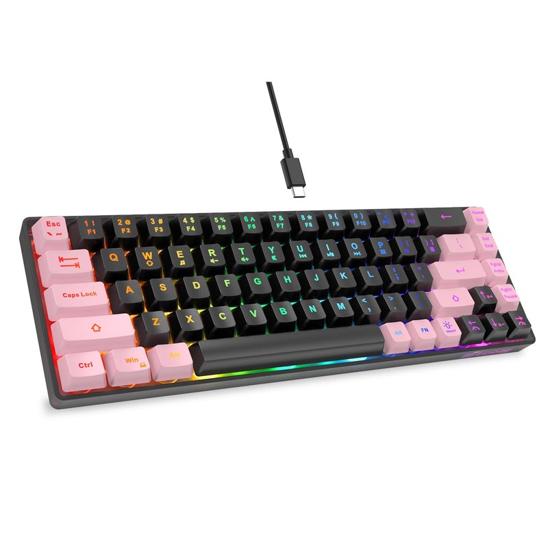 GEODMAER 65% Gaming Keyboard, LED Backlit, Ultra-Compact Anti-Ghosting No-Conflict 68 Keys Membrane Gaming Wired Keyboard for PC Laptop Windows Gamer(Black-Pink) - Image 1