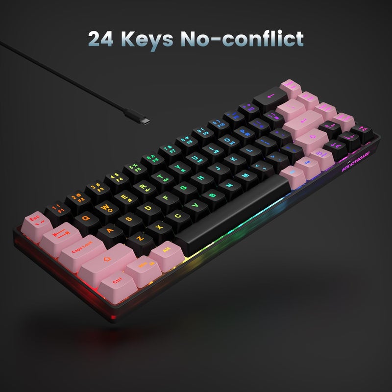 GEODMAER 65% Gaming Keyboard, LED Backlit, Ultra-Compact Anti-Ghosting No-Conflict 68 Keys Membrane Gaming Wired Keyboard for PC Laptop Windows Gamer(Black-Pink) - Image 5