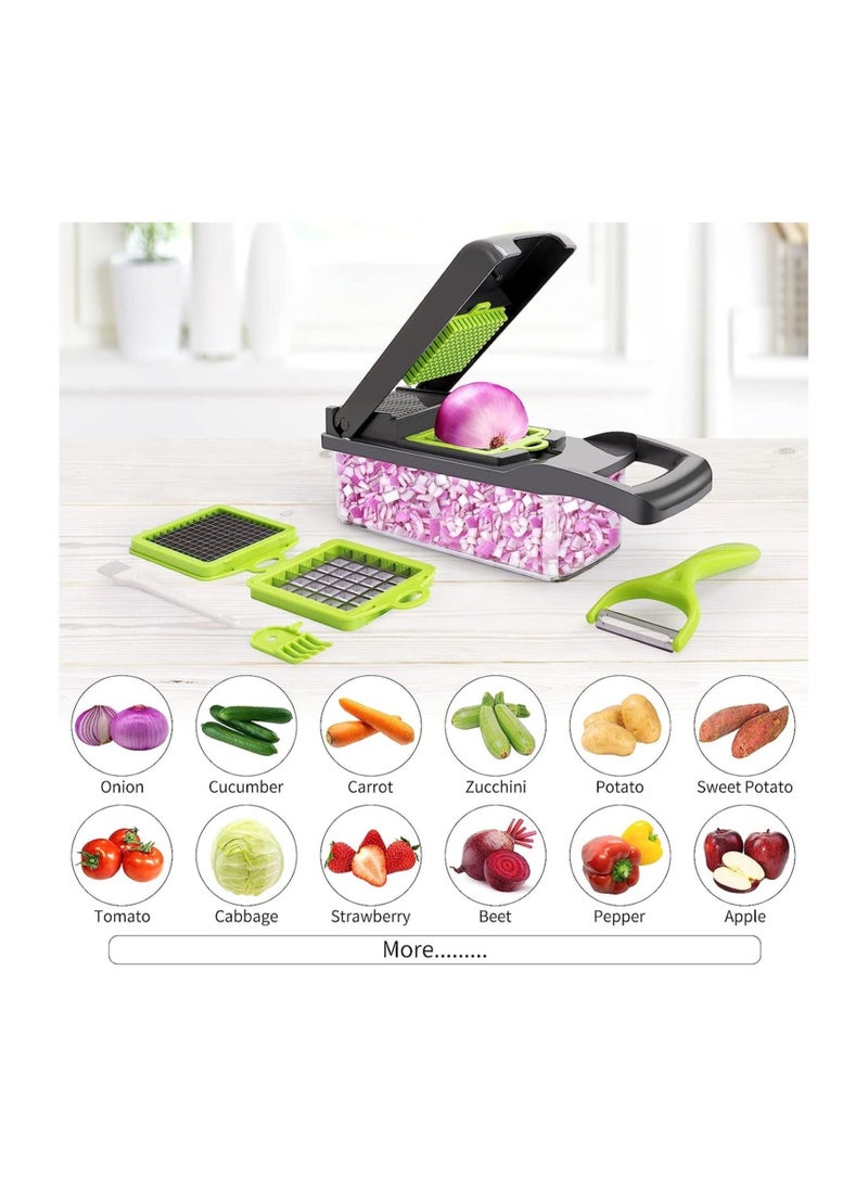 ELTRAZONE Vegetable Chopper,Senbowe Multifunctional 13-in-1 Food Choppers Onion Chopper Vegetable Slicer Cutter Dicer Veggie chopper with 8 Blades,Colander Basket,Container for Salad Potato Carrot Garlic - Image 3