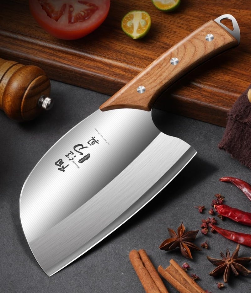 Captoola سكين جزار كابطولا كاملة الشفرة سكين تقطيع اللحم سكين العظام سكين جزار من الفولاذ الكربوني العالي لتقطيع اللحم في المطبخ المنزلي مع مقبض خشبي 1 قطعة - Image 4