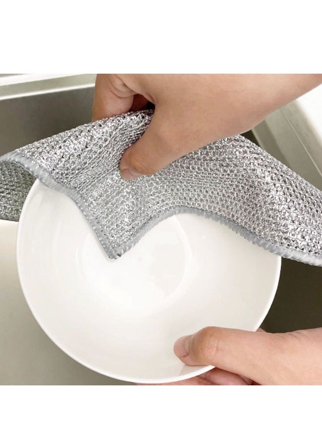 4 pieces of steel wire dishwashing cloth, daily cleaning cloth, grid silver wire cleaning cloth, washing dishes and washing POTS to decontaminate