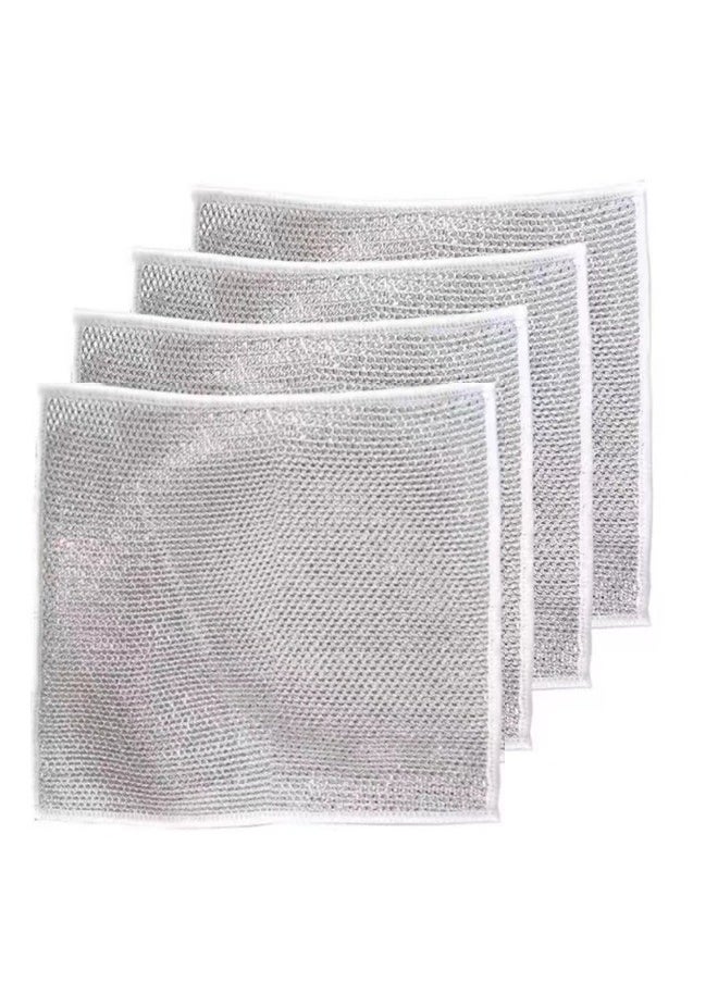 4 pieces of steel wire dishwashing cloth, daily cleaning cloth, grid silver wire cleaning cloth, washing dishes and washing POTS to decontaminate