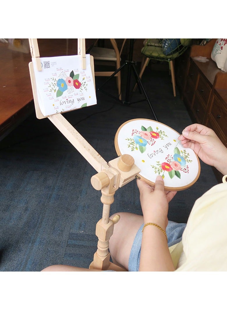 عام حامل تطريز متعدد الوظائف قابل للتعديل، مصنوع من خشب الزان، مخصص للاستخدام المنزلي أو على سطح المكتب، ويعمل كإطار عالمي لخياطة الكروس. - Image 2