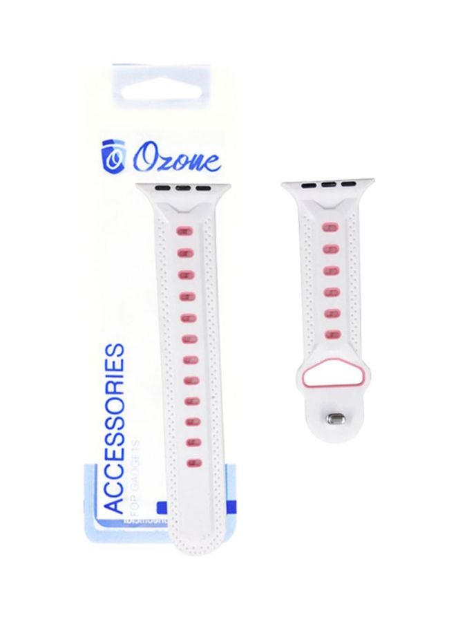 Ozone Soft Silicone Strap For Apple Watch 40Mm Series 4 / 38Mm Series 3 / 2 / 1 Adjustable Sports Band - White White/Pink - Image 2