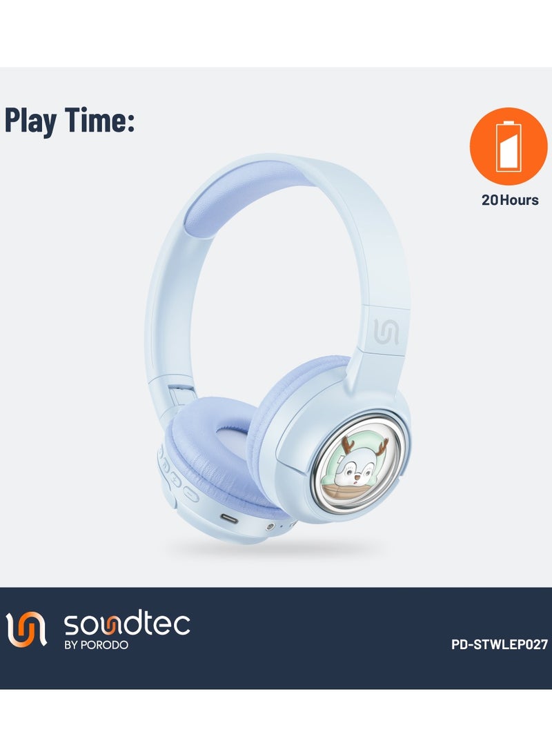 porodo - Moose Wireless Kids Headphone, Child-Friendly Controls, LED Lights, 20H Play Time, V5.3 Bluetooth, 400mAh Battery, Up To 10m Transmission Distance, 85dB Safe Sound - Blue - Image 1