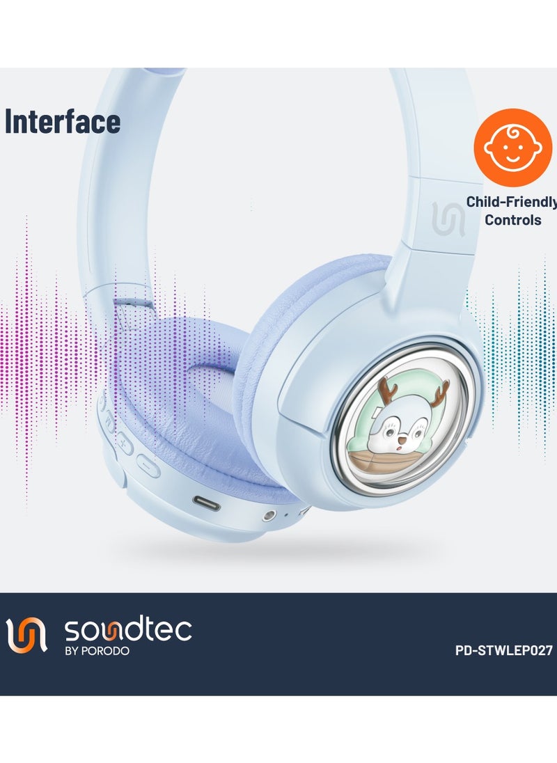 porodo - Moose Wireless Kids Headphone, Child-Friendly Controls, LED Lights, 20H Play Time, V5.3 Bluetooth, 400mAh Battery, Up To 10m Transmission Distance, 85dB Safe Sound - Blue - Image 1