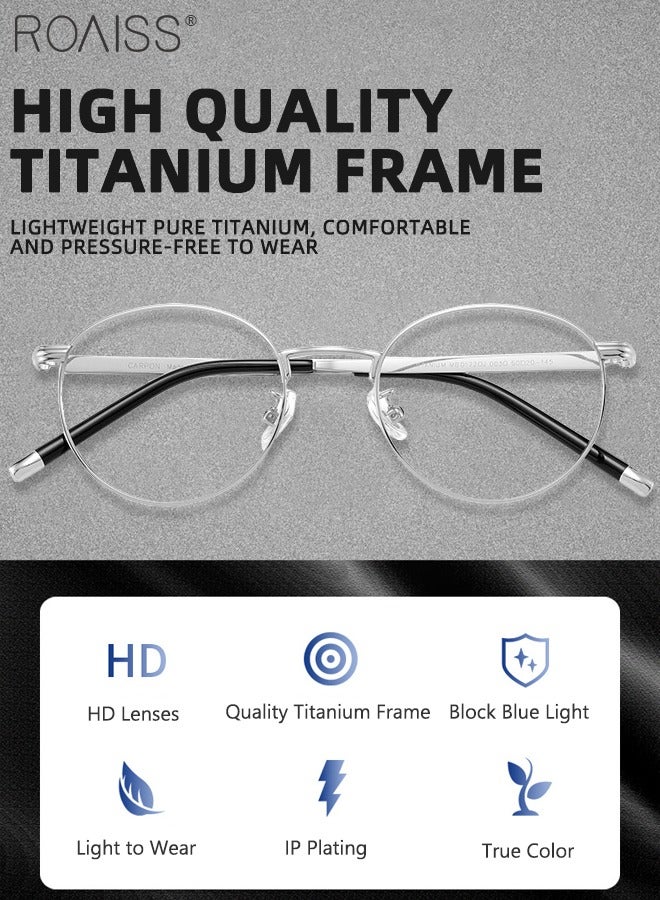 roaiss Blue Light Blocking Glasses Blue Light Filter Computer Reading Gaming TV Phones Round Eyeglasses with Titanium Frame Fashion Anti Eyestrain Headache Eyewear for Men Women Silver 50mm  - Image 3