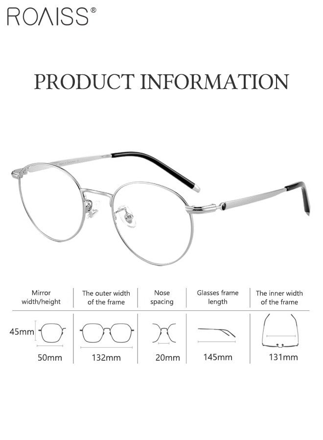 roaiss Blue Light Blocking Glasses Blue Light Filter Computer Reading Gaming TV Phones Round Eyeglasses with Titanium Frame Fashion Anti Eyestrain Headache Eyewear for Men Women Silver 50mm  - Image 4