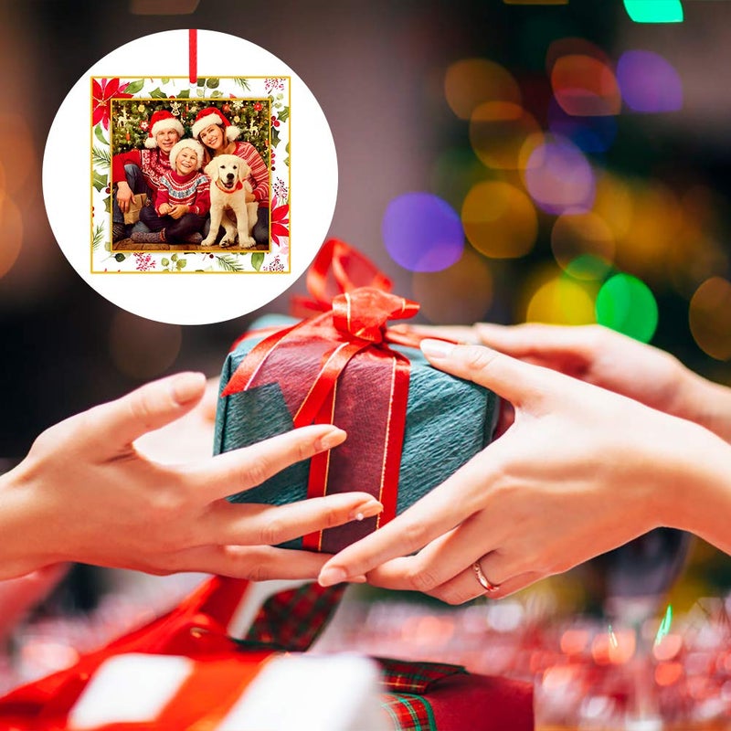WaaHome 2024 Picture Frame Christmas Ornaments 3'' Floral Photo Frame Christmas Tree Ornaments Decorations - Image 5