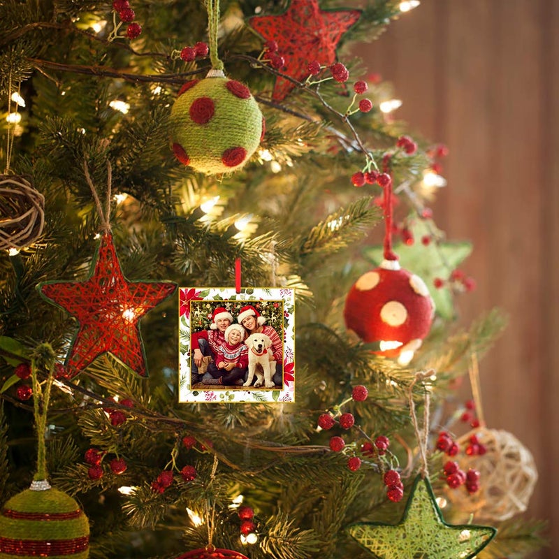 WaaHome 2024 Picture Frame Christmas Ornaments 3'' Floral Photo Frame Christmas Tree Ornaments Decorations - Image 2