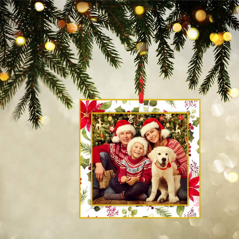 WaaHome 2024 Picture Frame Christmas Ornaments 3'' Floral Photo Frame Christmas Tree Ornaments Decorations - Image 3