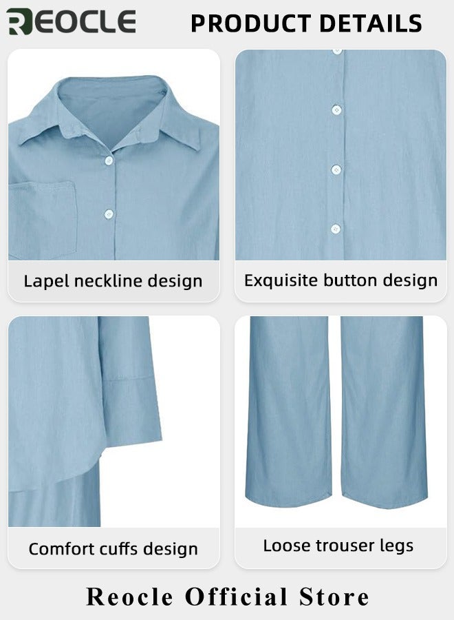 ريوكل طقم ملابس نسائي مكون من قطعتين، قميص بأكمام قصيرة، بنطلون فضفاض، طقم ملابس مكون من قطعتين، طقم صالة، ملابس سفر وإجازة عصرية، ملابس رياضية - Image 5