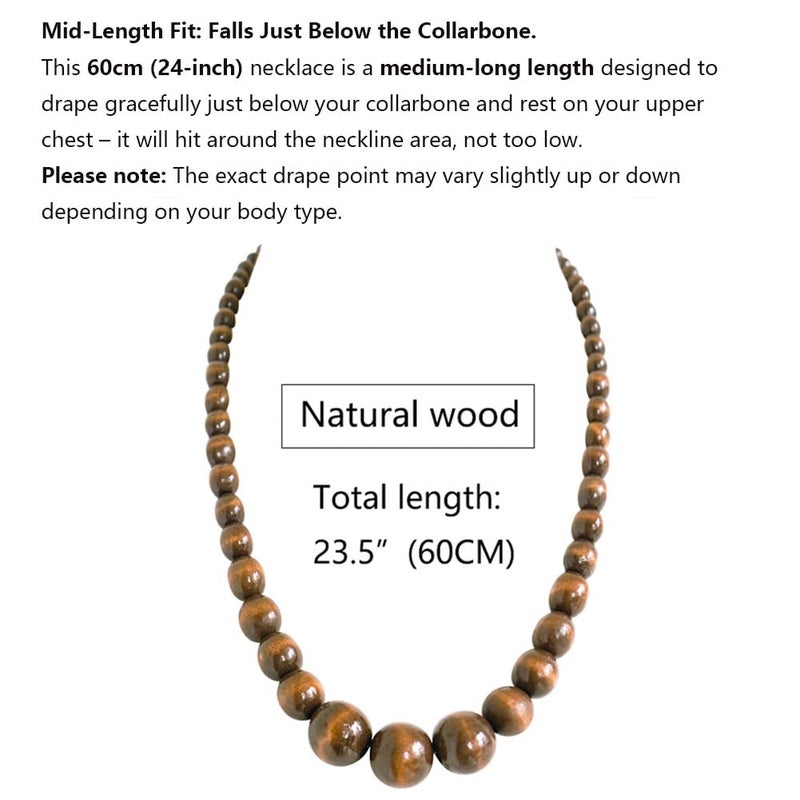 Xianli Wang Natural Wood Beads Necklace for Men Women Wooden Chain Unisex Chunky Bead Necklaces - Image 4