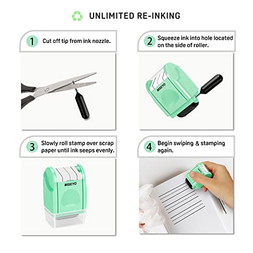 Miseyo Dashed Handwriting Lines Practice Roller Stamp,Self-Inking Line Rolling Stamps for Kids Writing - Mint Green - Image 3