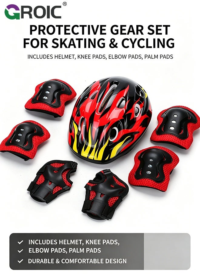 GROIC Kids Protective Gear Adjustable Protective Helmet,Kids Helmet Knee Elbow Pads Wrist Guard Sport Protective Gear Adjustable Scooter Skateboard Roller Bike Skate Cycling Safety Set(Red) - Image 2